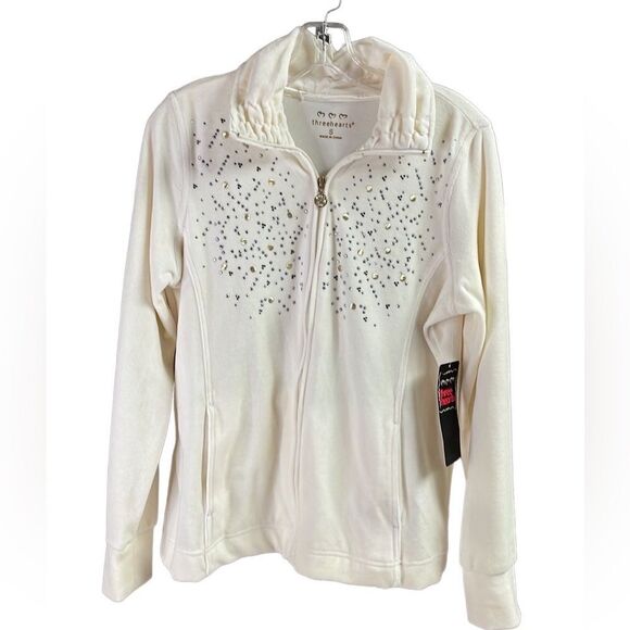 ThreeHearts Velour Off White Studded Jacket New With Tags - Picture 1 of 8